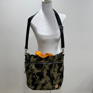 Stylish Camouflage Crossbody Bag with Orange Accent